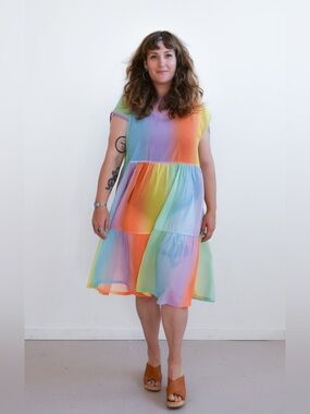 NWT Altar Houseline • Prism Dress in Sunrise • Sheer Rainbow Dress • Size Large